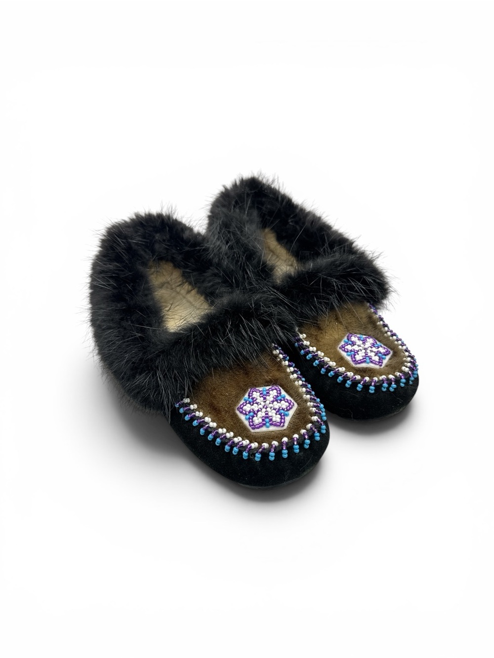 Handmade Alaska Native Beaded Fur Slippers size 7 Inuit Beaded Fur Slippers 7